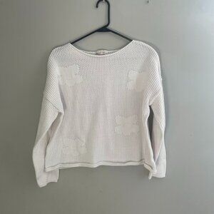 BeCool White Knit Sweater Women’s M/L Floral Textured Lightweight Boho Pullover